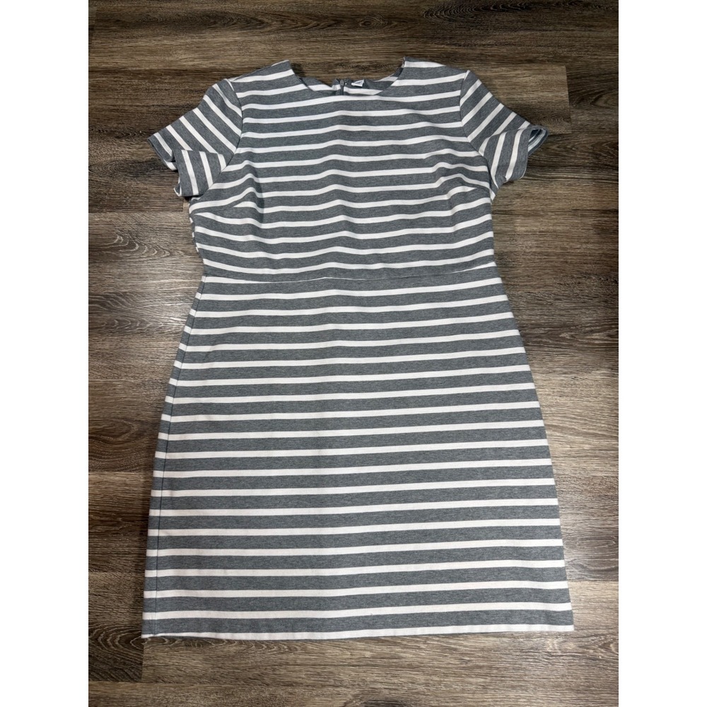 Old Navy Dress‎ XXL Grey White Striped Knit Sheath Dress Short Sleeve